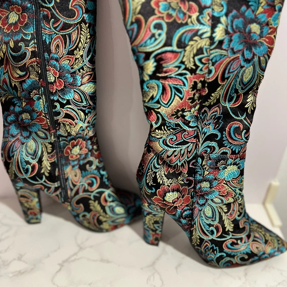 Bamboo Paisley Over The Knee/Thigh High/Fold Over Boot -- EU39/US 9 - Picture 5 of 11